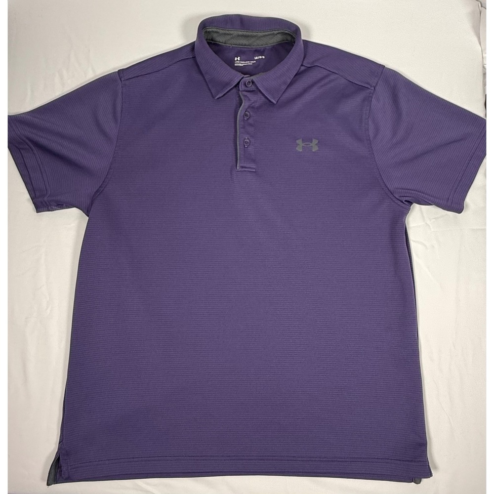 Under Armour Mens Purple Micro Stripe Loose Fit Golf Polo Shirt Large